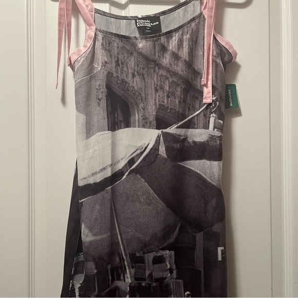 NWT Basic Pleasure Mode Bowtie City Print Satin Long Dress - Picture 8 of 14